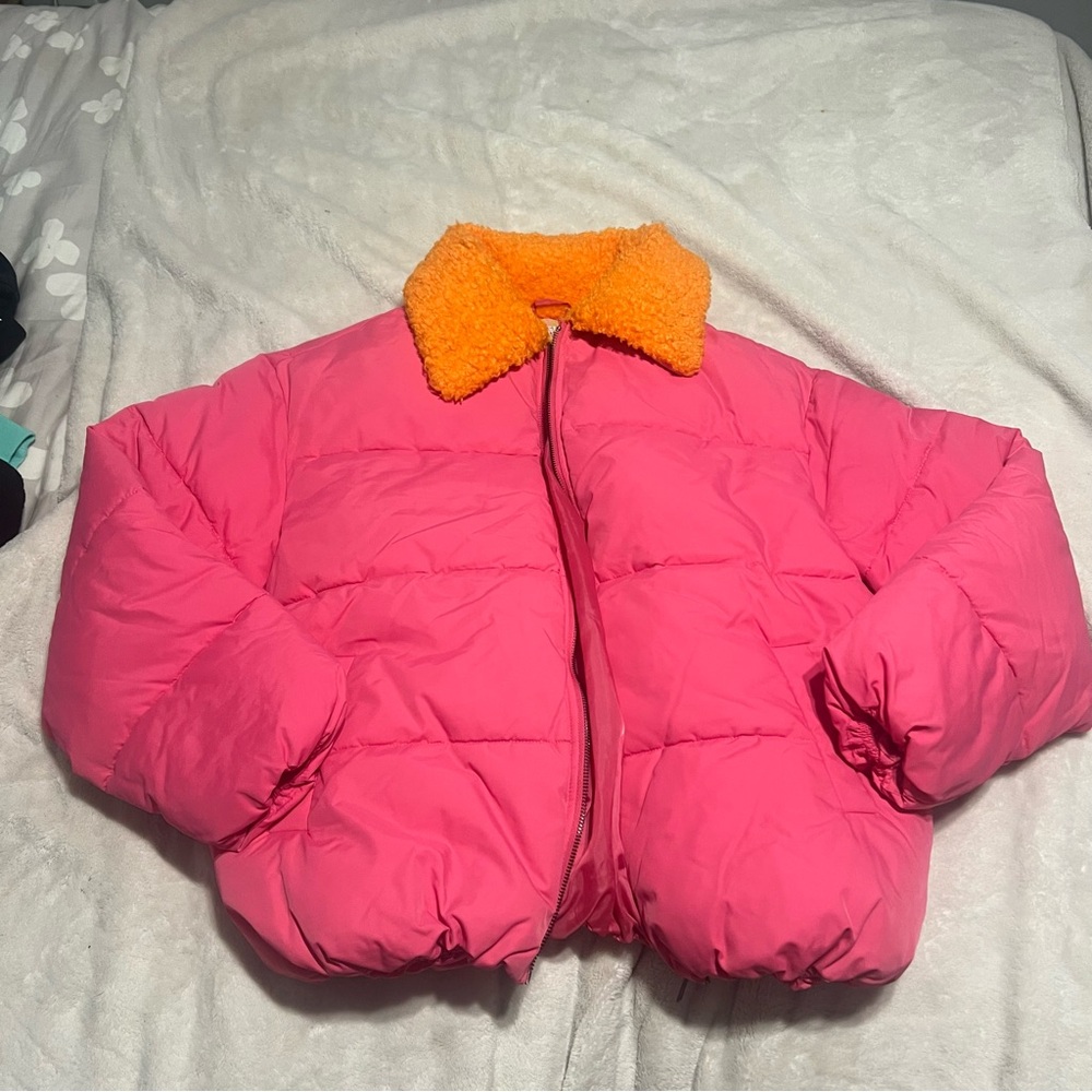 Urban Outfitters Kids Vibrant Pink and Orange Puffer Jacket